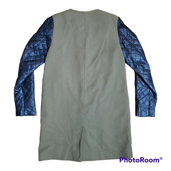 H&M Faux Leather Sleeve Trench Coat Jacket - Picture 4 of 6